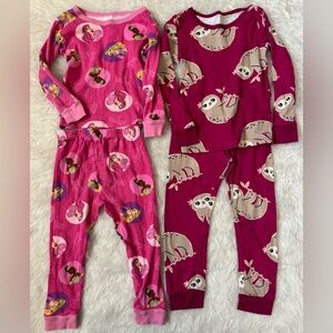Set of 2 Pajama Sets - Pink Princesses and Burgundy Sloths